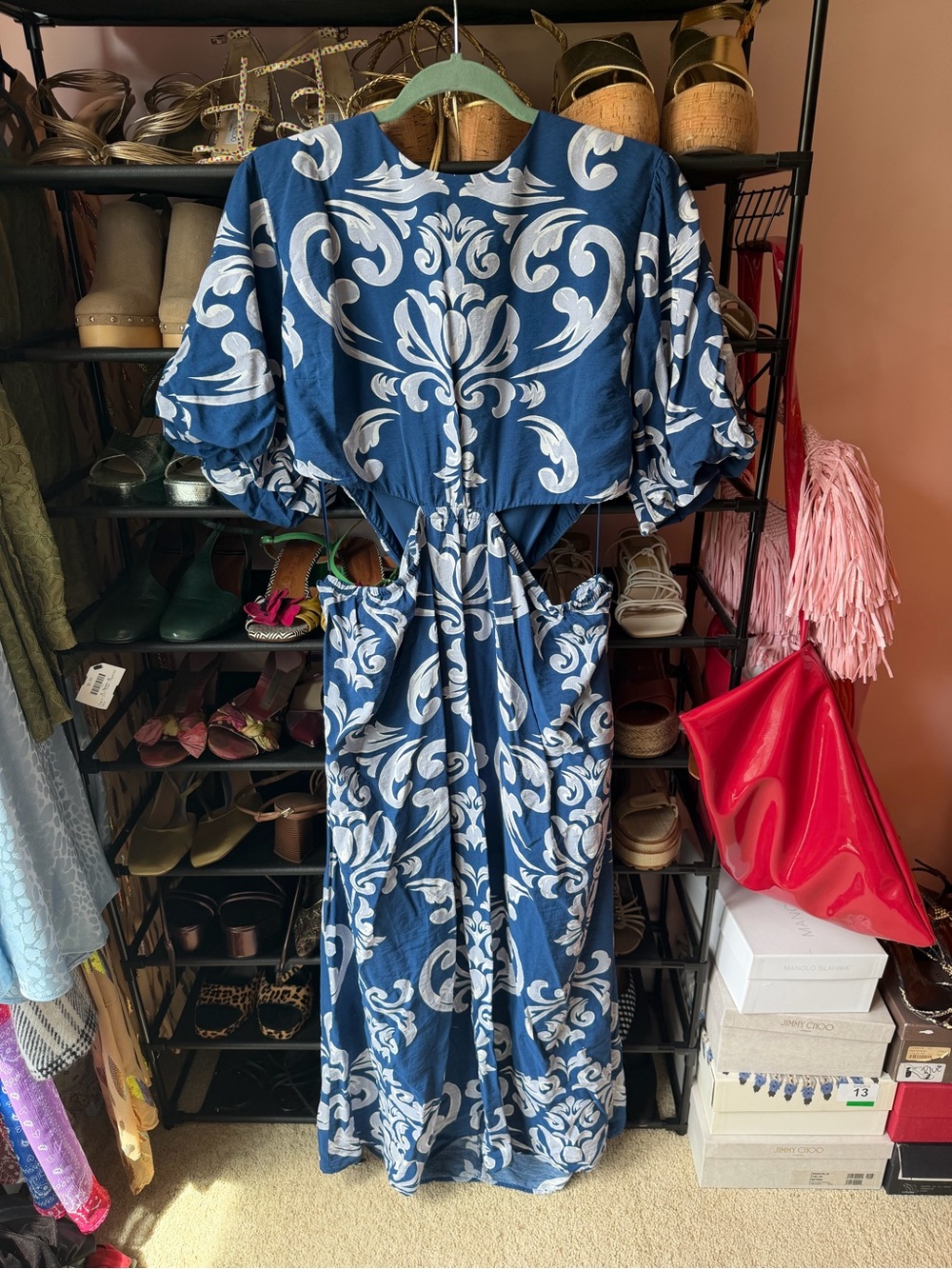 Abercrombie & Fitch Navy Blue and White Maxi Dress with Cutout Waist